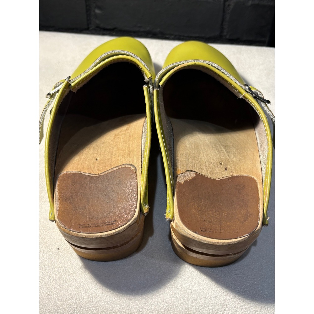 Troentorp Clogs Women 41 Green Wright Buckle Leather Wooden Swedish Clogs